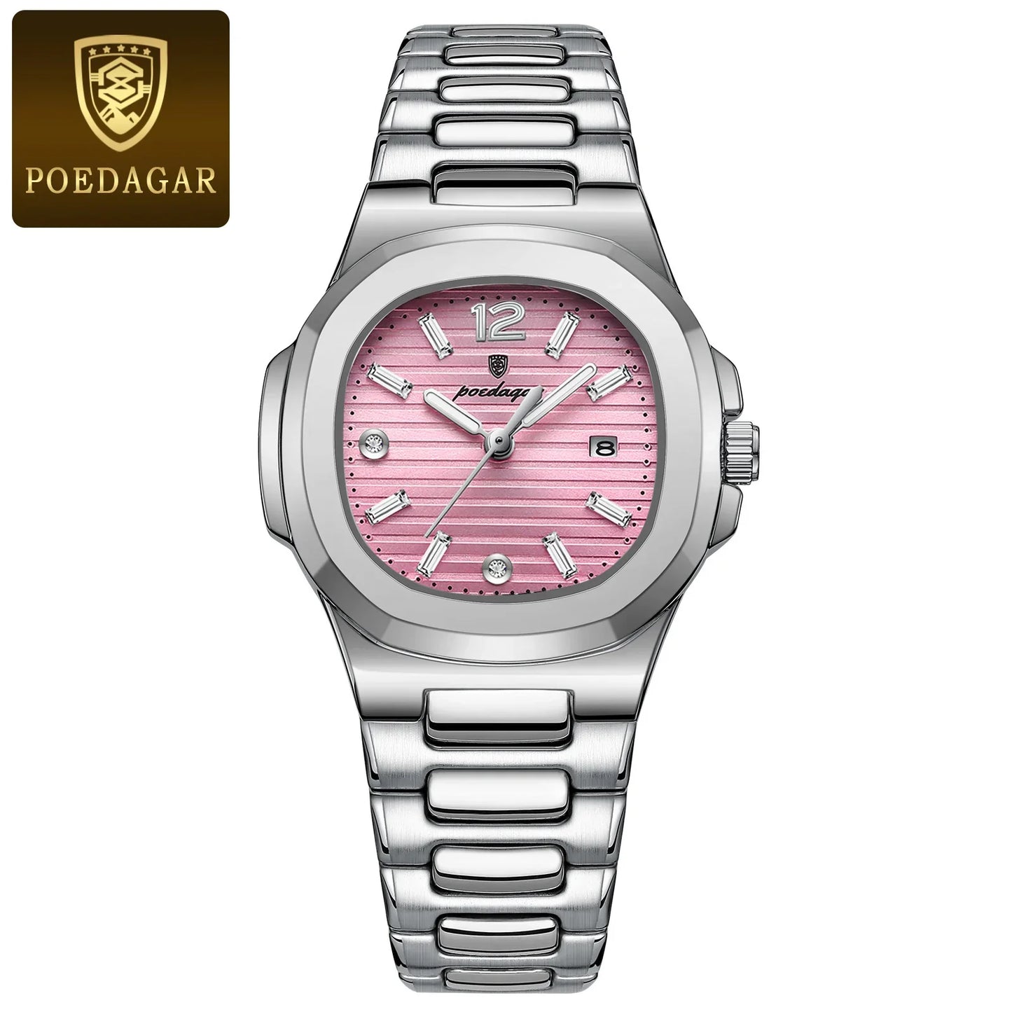 POEDAGAR Square Luxury Ladies Wristwatch Luminous Waterproof Stainless Steel Date Watch For Woman Fashion Quartz Women's Watches