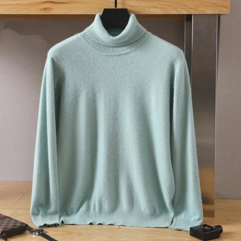 Men's 100% pure Mink velvet Cashmere Sweater High Lapels Pullovers Knitted Winter