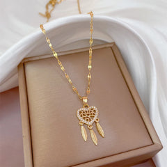 Classic Gold Color Stainless Steel Necklace For Women Shiny Zircon Geometric