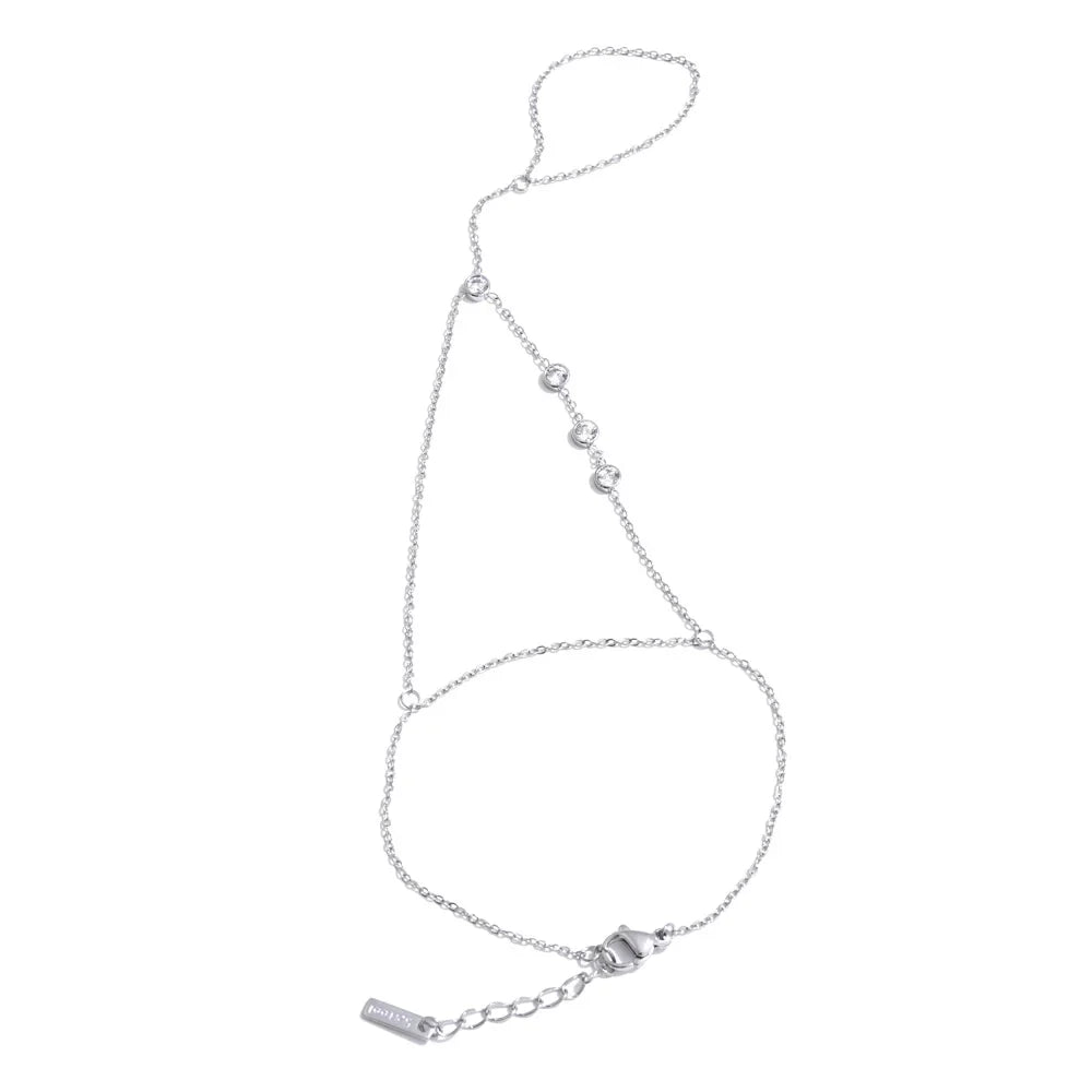 Yhpup Hot Style Zirconia Round Back of Hand Chain Finger Bracelet Bangle Stainless Steel Chic Fashion Jewelry Wholesale 2025 New