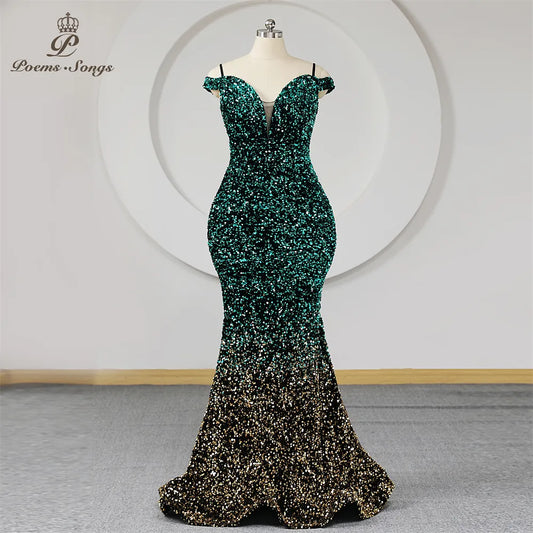 Colorful Sequins Mermaid Evening Dress Plus Size Women Spaghetti Straps Maxi dress