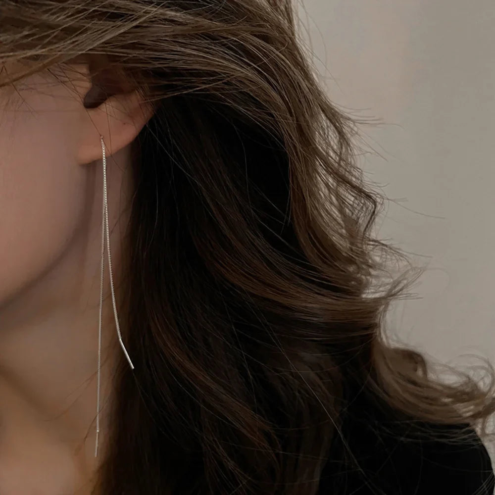 Minimalist Long Tassel Ear Line Drop Earrings for Women Korean Fashion Stainless Steel Chain Hanging Earings Jewelry Party Gifts