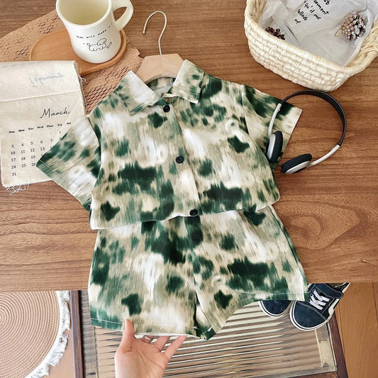 2PCS 2025 Kids Boys Set Clothes Floral Pattern Baby Boy Shirt + Short Outfits Summer Party Birthday Handsome Tops Suit