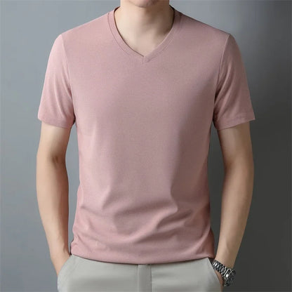 2024 Men's New Waffle V Neck Short Sleeved T-shirt Summer Comfortable Top