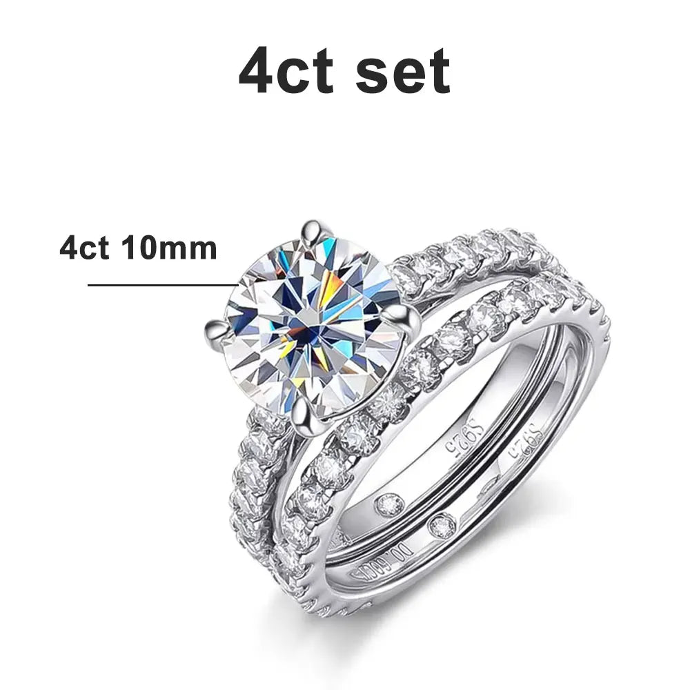 KNOBSPIN D VVS1 Moissanite Rings for women Sparkling Diamond Bridal Sets with GRA s925 Sterling Sliver Plated 18k Eternity Band