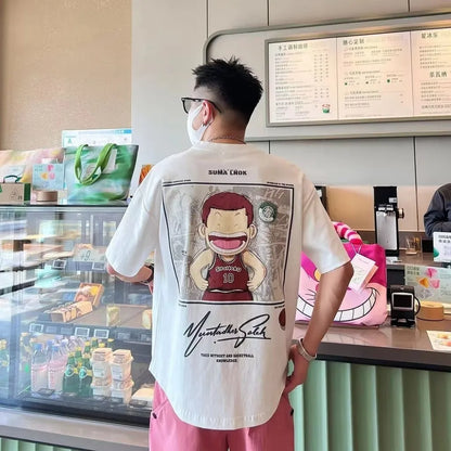 【M-8XL】Men's Oversized Tee Casual Loose Japanese anime slam dunk Printed T-shirt Suitable Men Women