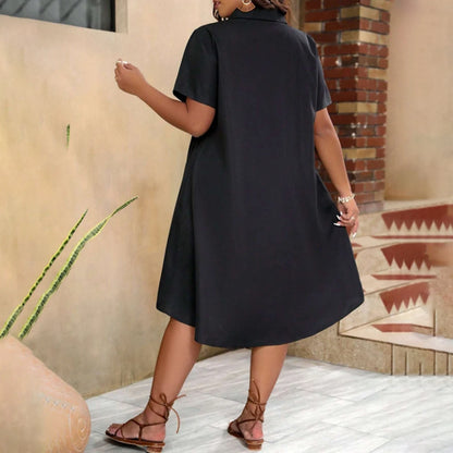 Plus Size Dress for Women Clothing 2024 Summer Large Size Short Sleeve Shirt Skirt Casual Slim Fit Oversized Female Clothing