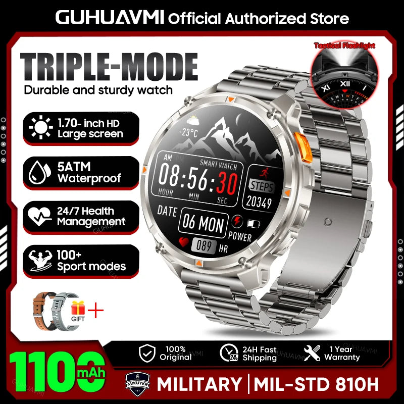 New T-Rex3 1100mAh Large Battery Durable Adult Smart Watch 1.7-inch GPS trackr Compass 5ATM Waterproof BT Call Sports Smartwatch