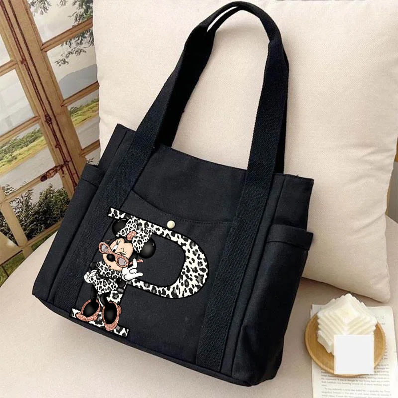 Cute Minnie Mouse Women's Bags Disney A-Z 26 English Letters Shoulder Bag
