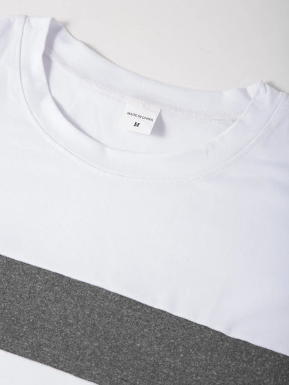 2024 Spring and Autumn Fashion Men's Long Sleeve Round Neck Splicing T-shirt Business Anti Wrinkle Street Wear Casual Top