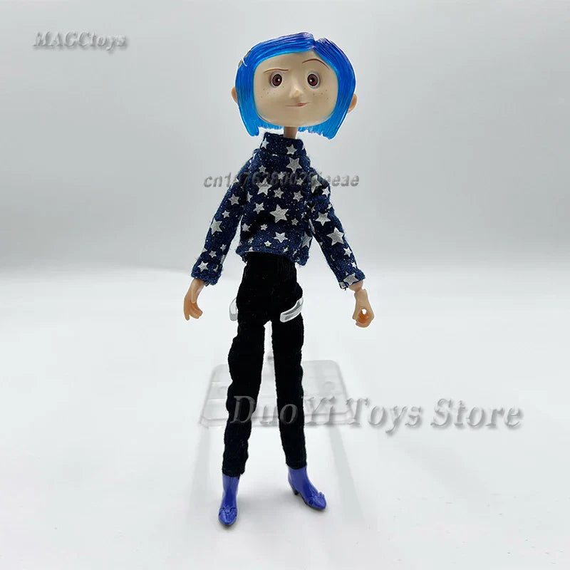 NECA Anime Coraline Doll Articulated Anime Figure Raincoat Sweater In Striped Shirt Toy LA Girl Decoration Model Bithday Gifts