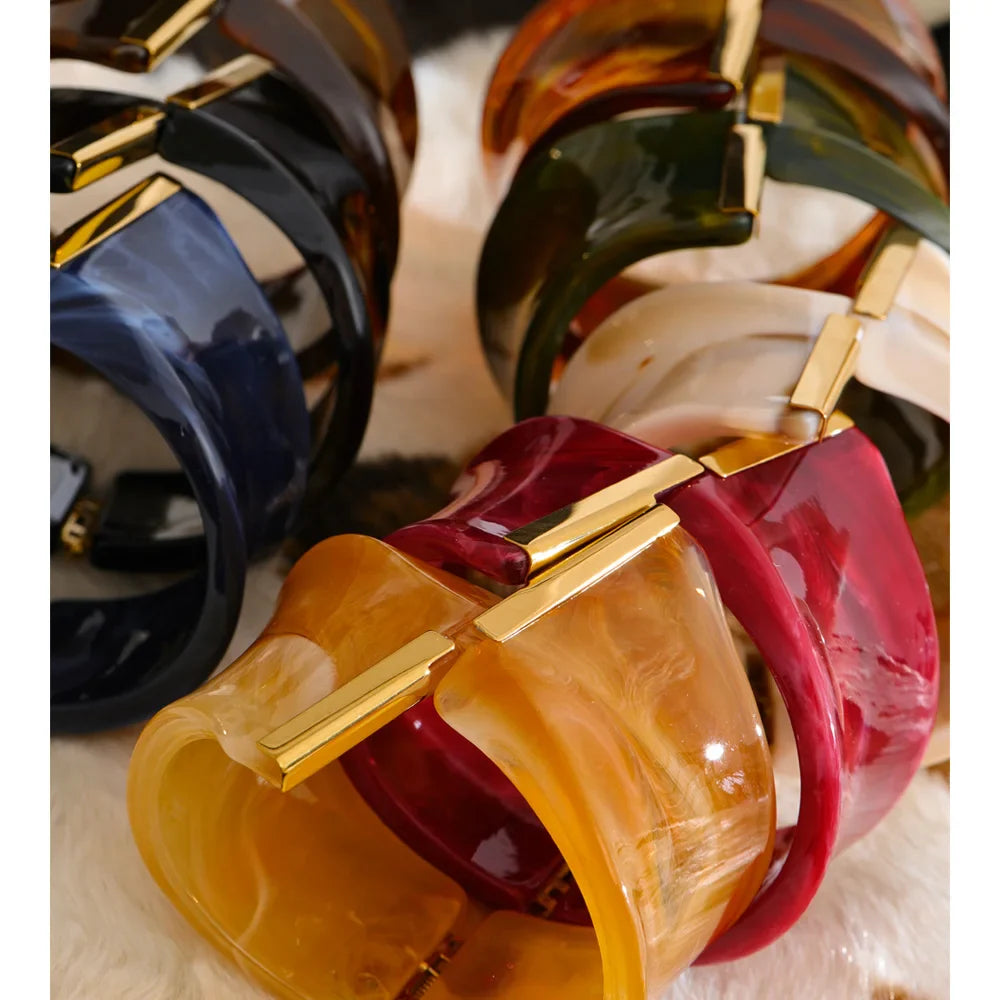 Yhpup 62mm Exclusive Design Multi-Color Acrylic Acetic Acid Wide Bracelet Bangle Stainless Steel Fashion Statement Jewelry 2025