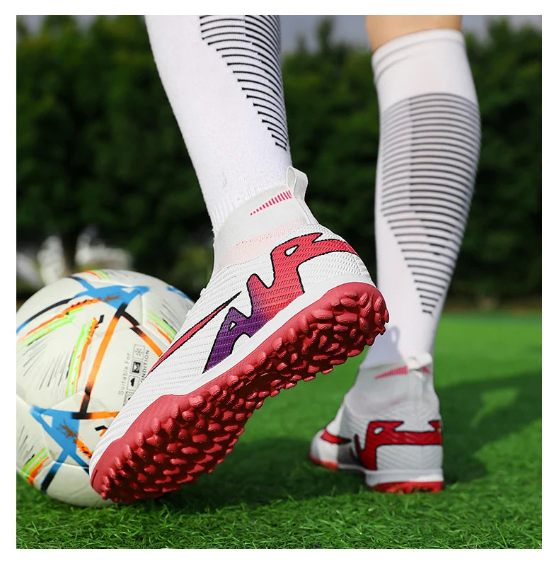 Professional Men High Ankle Football Boots Soccer Cleats TF/FG Training