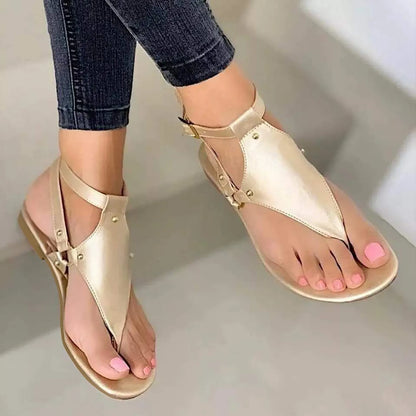 Sandals Open Buckle Beach Flops Ladies Shoes Flip Sandals Women‘s Strap Flat Toe Women's Leather Slip on Sandals for Women