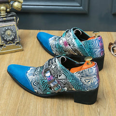 Men's Pointed Toe Dress Shoes Fashion Blue High Heels Men Leather Shoes