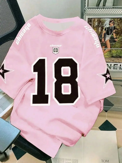 Street fashion men's summer 18 digit print comfortable breathable round neck T-shirt outdoor high street top