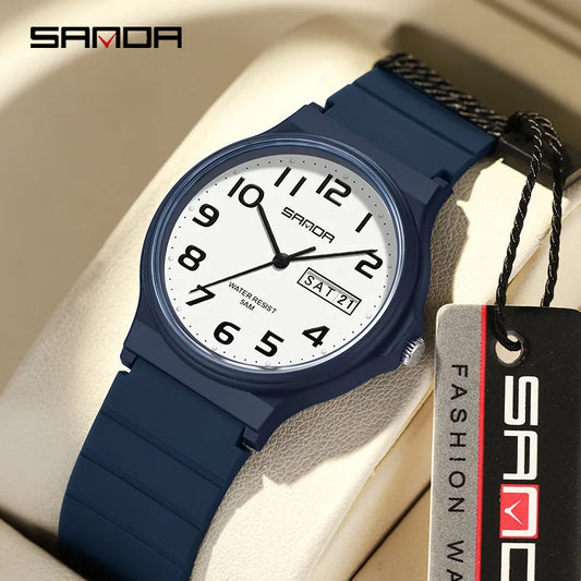 SANDA 9072 Quartz Watch Calendar Light  Weight Minimalism Ladies Women Wristwatches Simple Black Waterproof Watch Clock Reloj