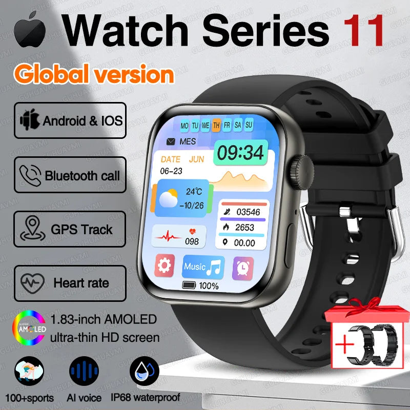 New Series 11 Watch Original Men Women Bracelet AMOLED Display Heart Rate Bluetooth Call GPS Track Waterproof Sports Smartwatch