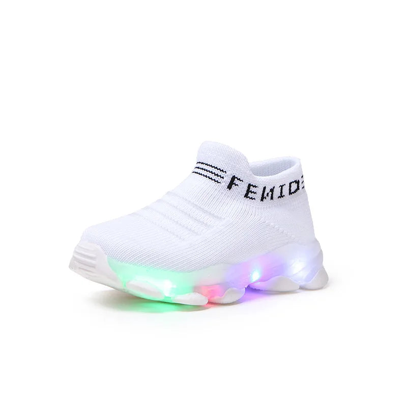 Kids Sneakers Children Baby Girls Boys Letter Mesh Led Luminous Socks Sport