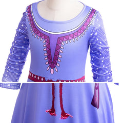 Wish Princess Dress Girls Asha Cosplay Outfits Purple Print Elastic Frocks Kids Long