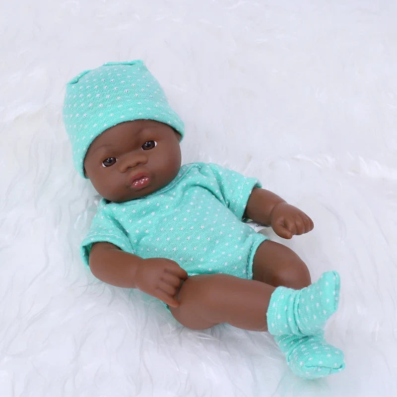 Black American Reborn Dolls Cute Mini 20cm Baby Bebe Doll Toys Full Body Vinyl Soft Girl Doll Reborn Baby Doll Toys Gift