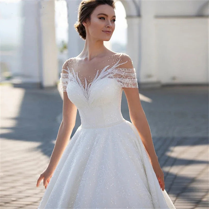 White Bridesmaid Dresses: Wedding Dress For Bride Elegant Glitter Lace A-Line