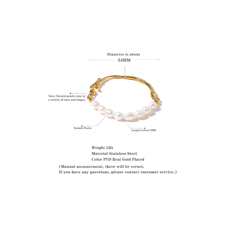 Yhpup Luxury Natural Freshwater Pearls Stainless Steel 18k Gold Color Bracelet Bangle Temperament Fashion Jewelry Women New Gift