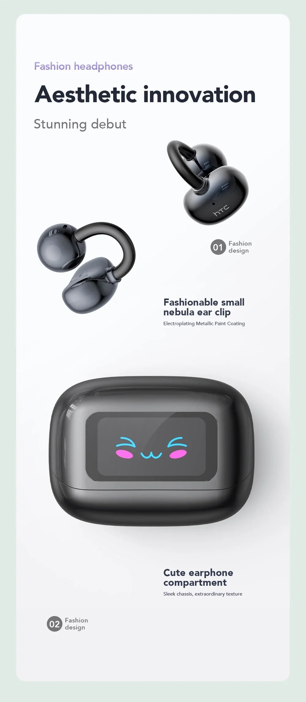 【HTC NE54】 Bluetooth V6.0 Earphones AI Translator LCD Screen Earbuds OWS Ear Clip Headphones Wireless Headphones Noise Reduction
