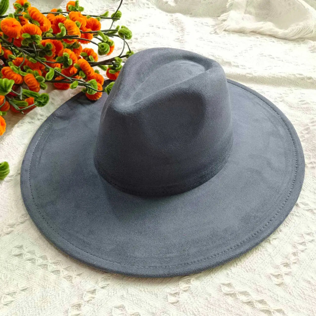 Vegan Suede Fedora Rancher Hats Blank Hats for Burning Multicolor teardrop shaped Top 9.5cm Brim Unisex Jazz Hat Church Hat
