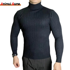 Winter Men's Polo Neck Knitted Keep Men Jumper Knit Woolen Turtleneck Warm Sweater