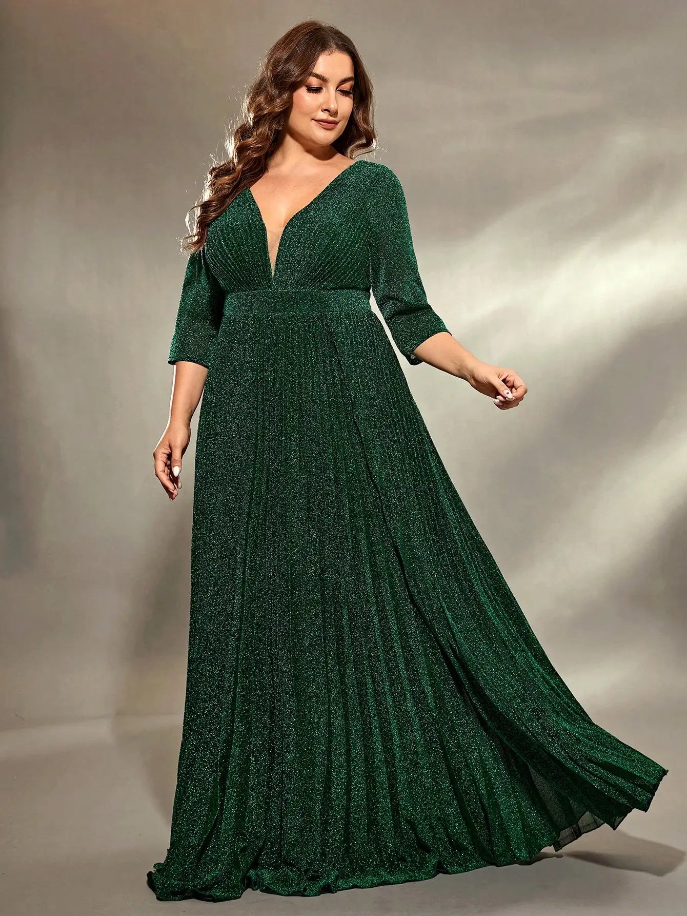 Mgiacy plus size V-neck pleated sequin maxi gown Evening gown Ball dress Party dress Bridesmaid dress