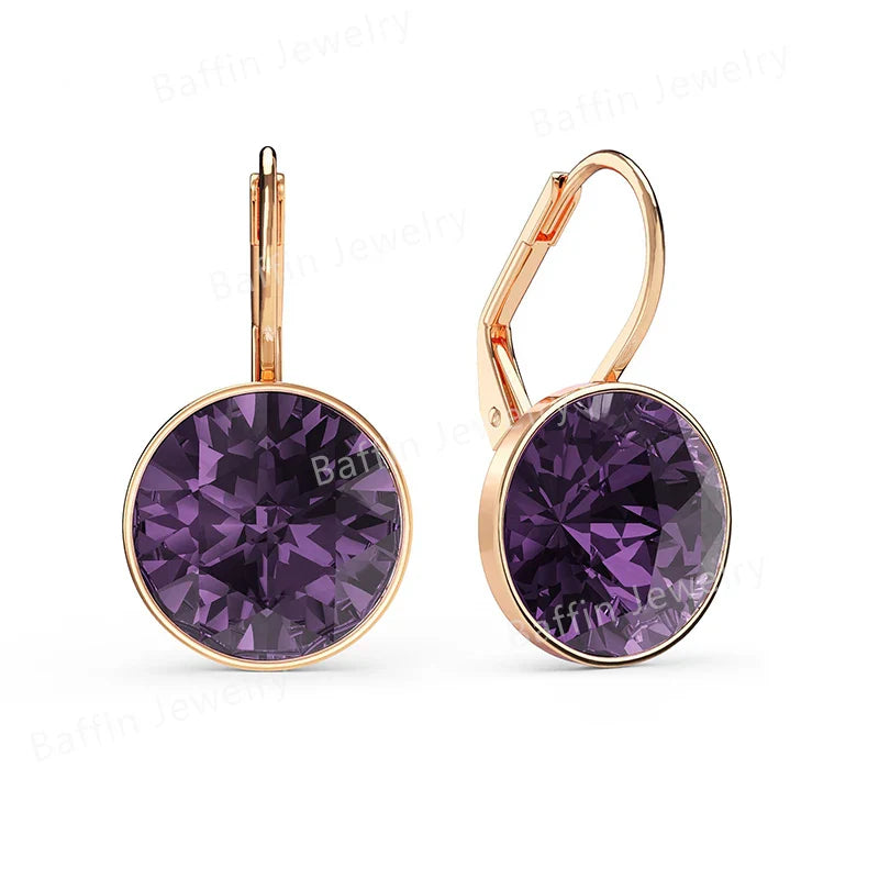 Bella Drop Earring for Women Christmas Birthday Premium Austrian Crystals Round Cut Dangle Silver Gold Color Pierced Jewelry