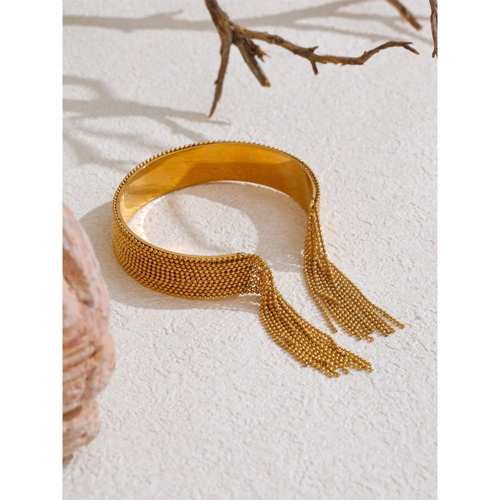 Yhpup Hot Style Stainless Steel Chain Tassel Cuff  Bracelet Bangle 18K Gold Color Plated Personality Fashion Charm Jewelry