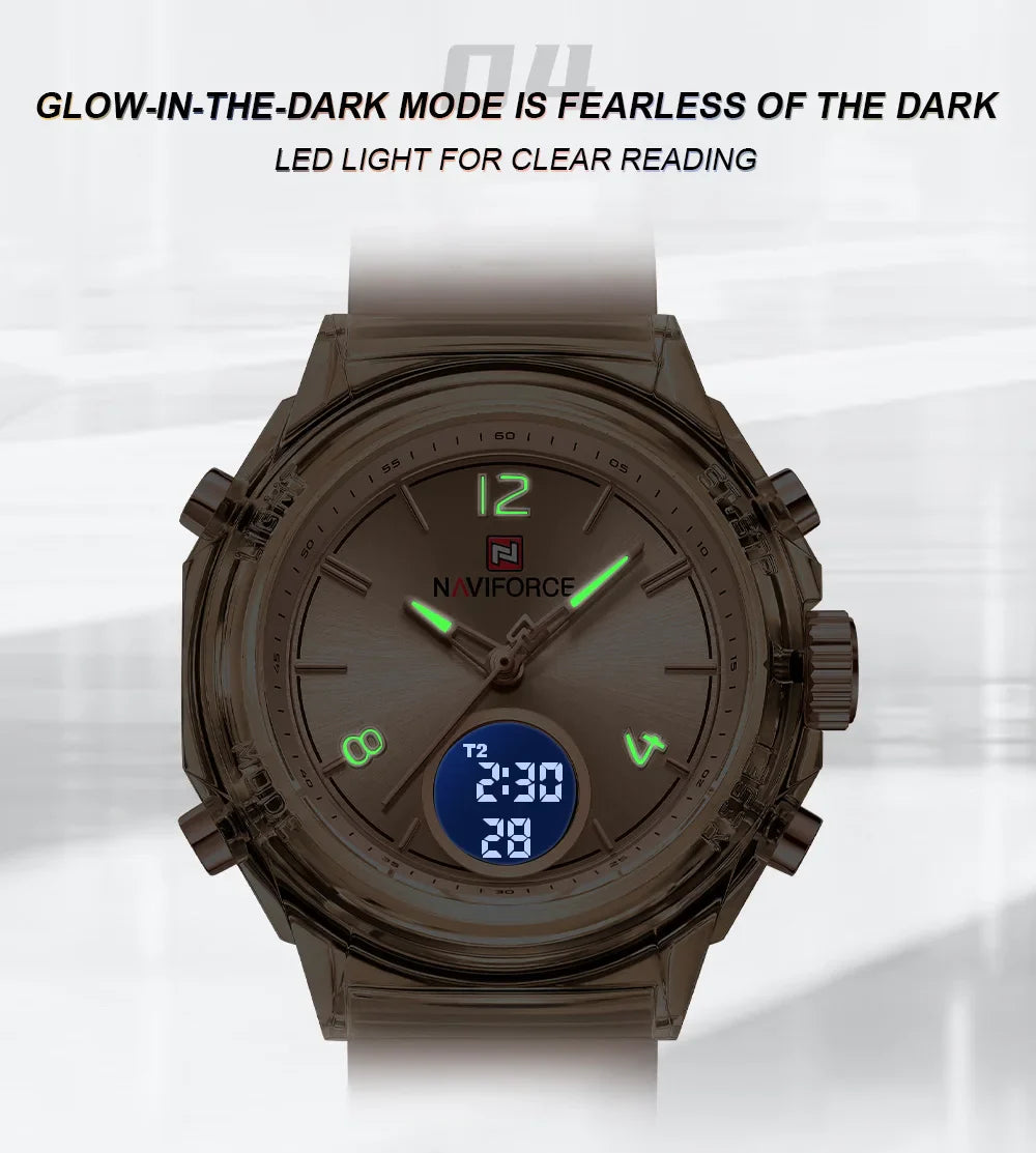 NAVIFORCE Luxury Women's Watch Gold Outdoor Sports Waterproof Watches Dual Time Display Quartz Wristwatches Rubber Digital Clock