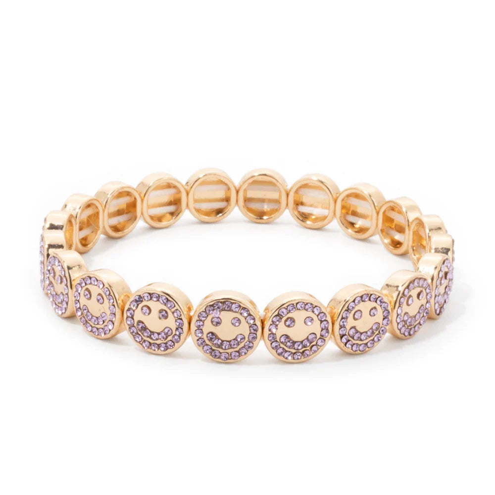 2024 New Happy Bangle Paved Diamond Enamel Beaded Bracelets For Women Boho Gold Color Elastic Bracelets
