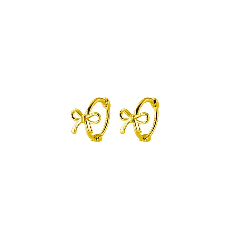 WANTME 925 Sterling Silver Fashion Simple Bow Huggies Ear Hoop Earrings for Women Cute Girl Romantic Korean Butterfly Jewelry