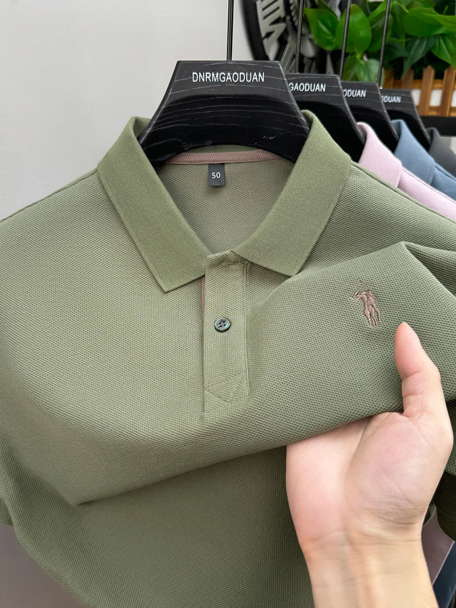 100% pure cotton men's short sleeved polo shirt hot selling summer fashionable horse logo embroidery classic Paul casual T-shirt