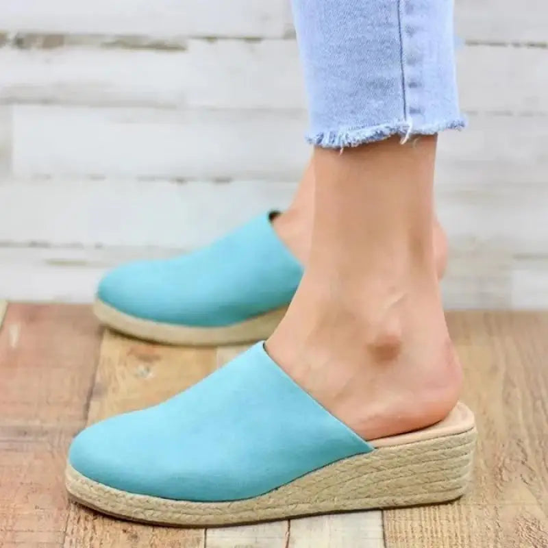 Ladies Mules Wedges Fashion Suede Closed Toe Sandals Slip On Backless Heeled Shoes for Women Summer Casual Beach Sandalias Mujer