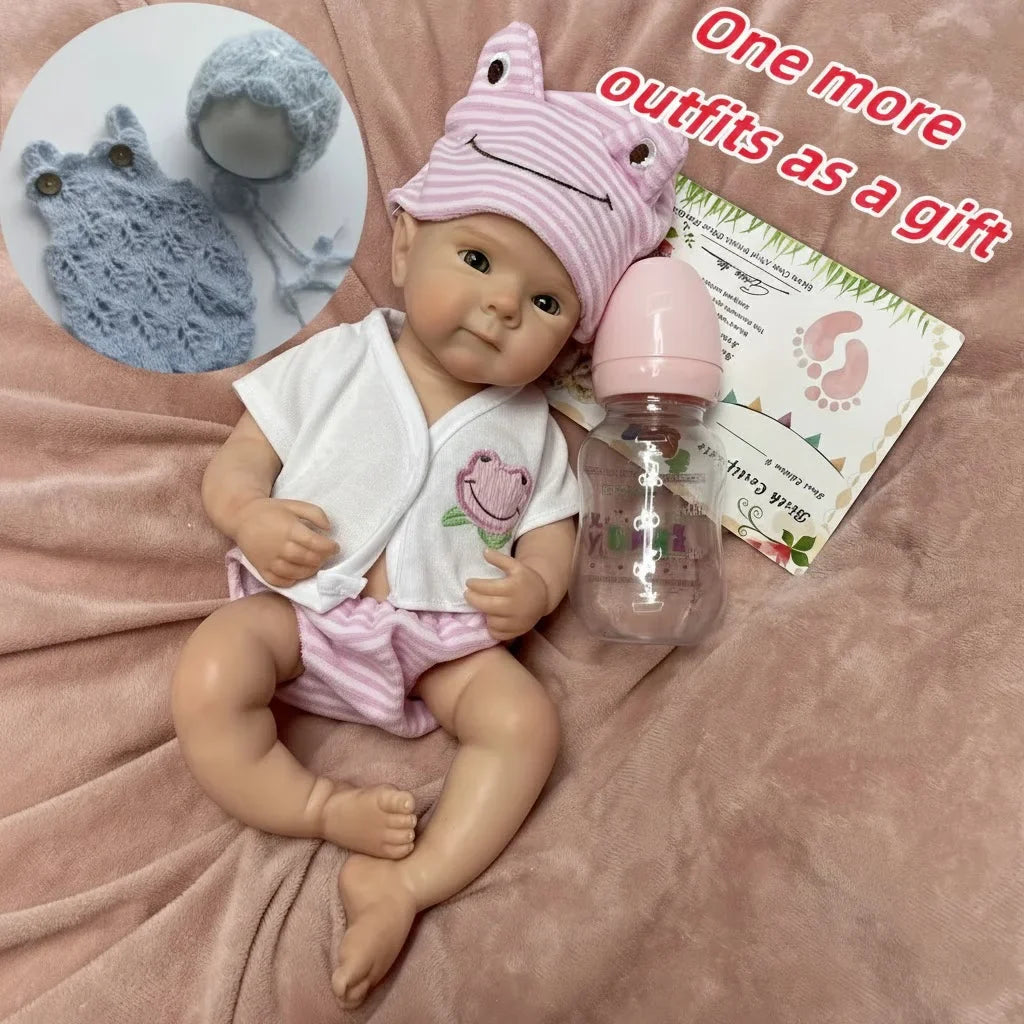 13Inch Bettie Silicone Reborn Doll With Open Mouth & 2 Sets Clothes Handmade Painted Skin Waterproof Reborn Girl Doll