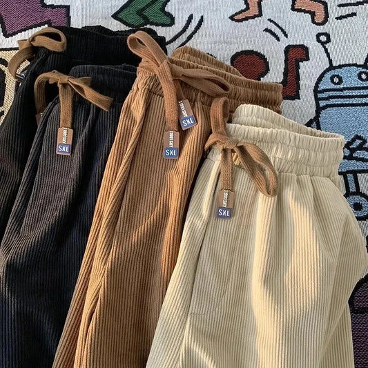 Autumn Fashion Women Corduroy Sweatpants Bf High Waist Drawcord Korean Solid