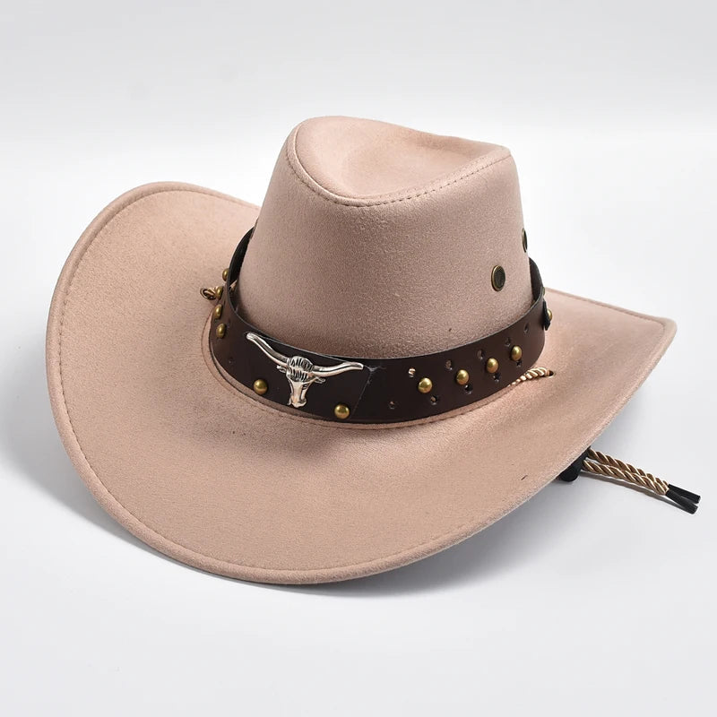 New Artificial Suede Western Cowboy Hats Vintage Big-edge Gentleman Cowgirl Jazz Hat Holidays Party Cosplay Hat
