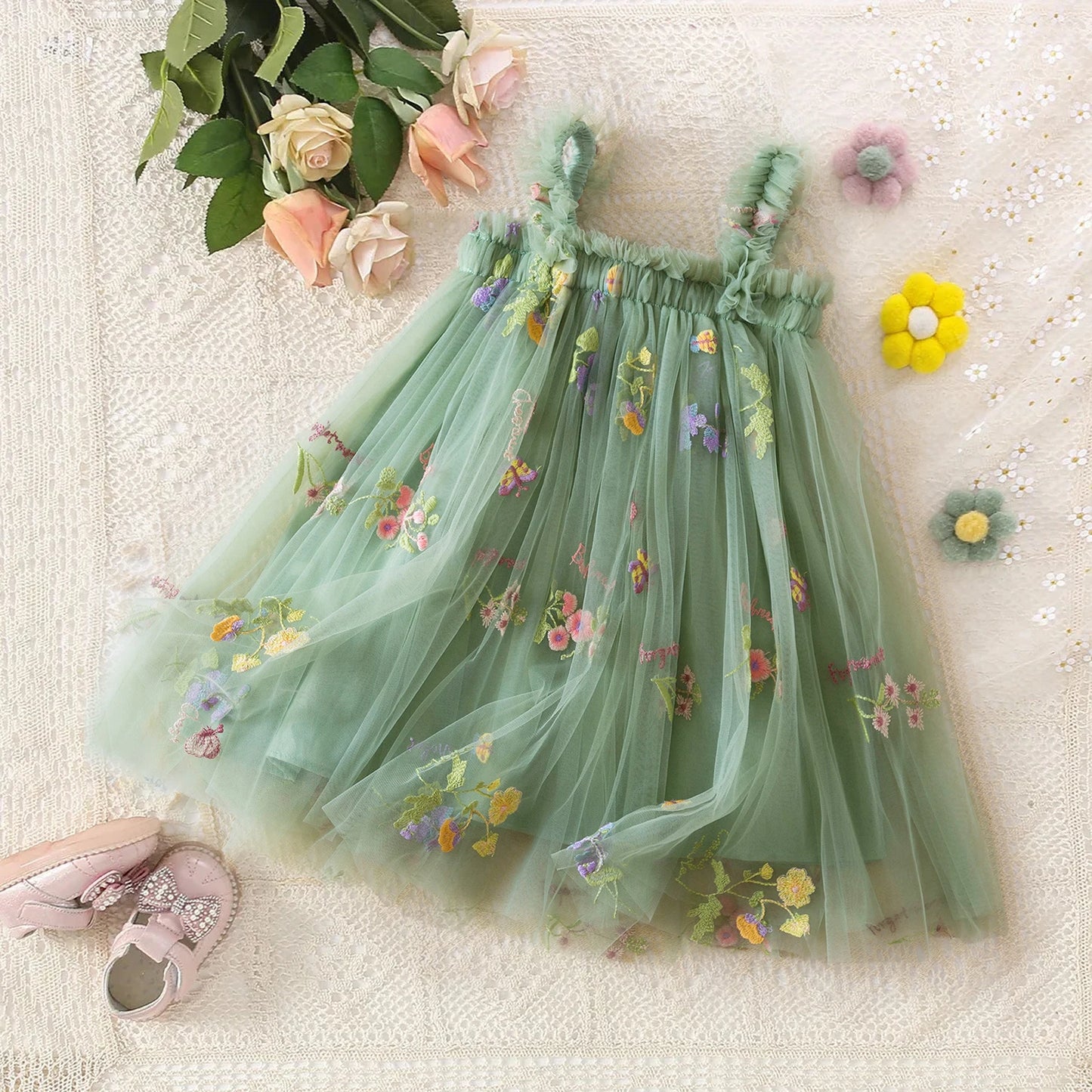 Summer Girls Birthday Dresses Pink Tulle Formal Event Costumes Girls First Communion Dresses Kids Dresses