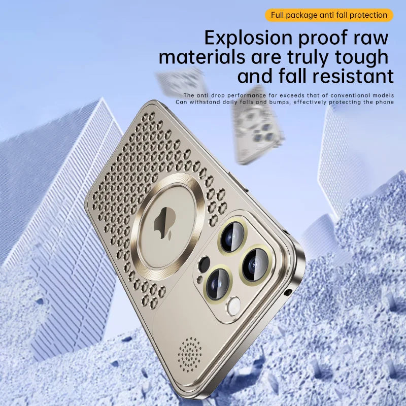 Metal Heat Dissipation Phone Case For iPhone 13 12 14 15 16 Pro Max Plus Magnetic Aluminum Cover Magsafe For IPHON 16 17 ProMax