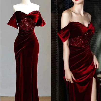 Homecoming Dresses: Wine red engagement dresses wedding party slim fit evening dress