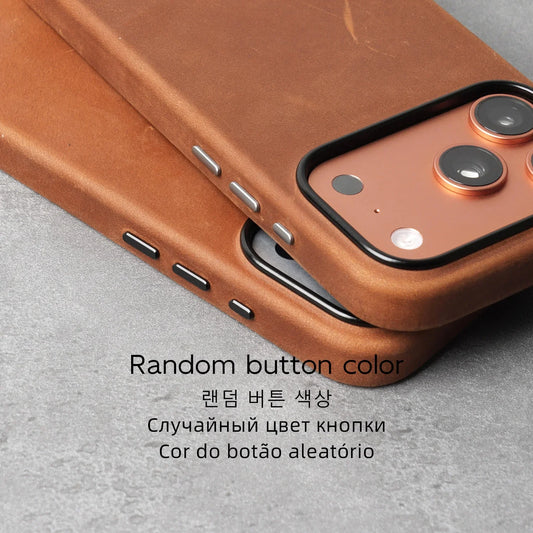 Genuine Leather Case for iPhone 17 16 15 Pro Max Magnetic PULL-UP Cowhide Phone Cover