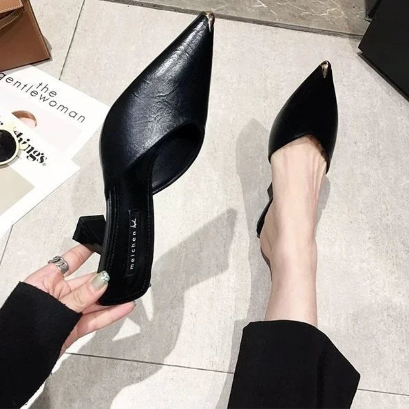 Summer 2024 Black Slides Mules Women's Slippers and Ladies Sandals High Up To 5cm Heel Shoes Job Leather on Promotion Footwear F
