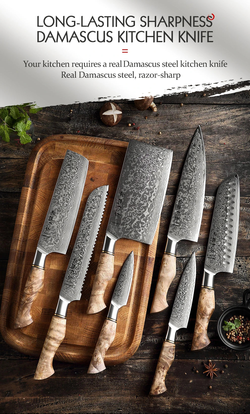 Kitchen Knife Set 1-7PC Damascus Steel knives Chef Knife Kitchen