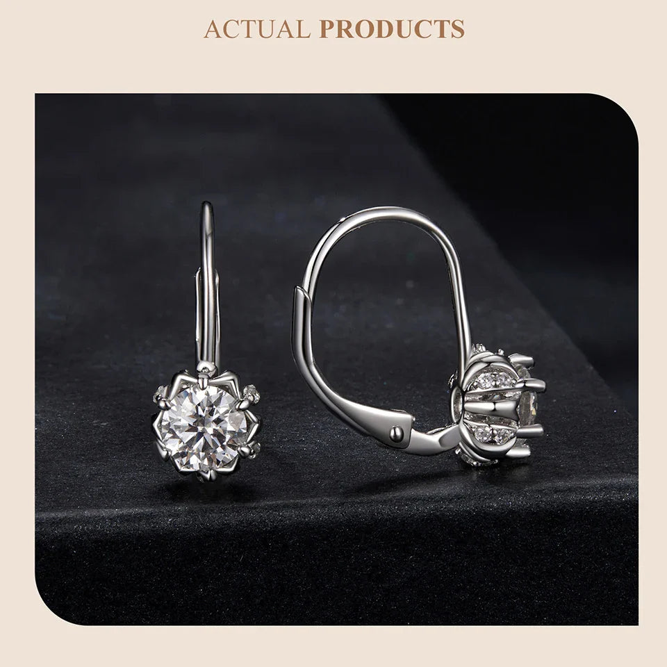 BAMOER Platinum Plated Moissanite Flower Earrings for Women, Round Cut Lab Diamond 925 Sterling Silver Hypoallergenic Earrings