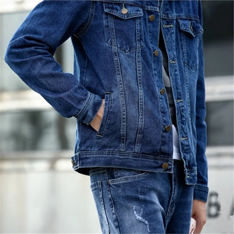 Spring Autumn Men's Denim Jackets Casual Streetwear Outerwear Solid Color Jacket