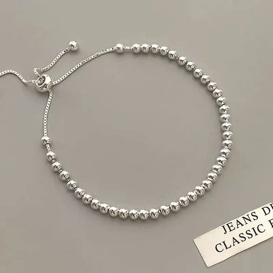 100% Solid 925 Sterling Silver Metal Bracelets for Women Men Beads Adjustable Handmade Simple Bracelet Birthday Christmas Gifts